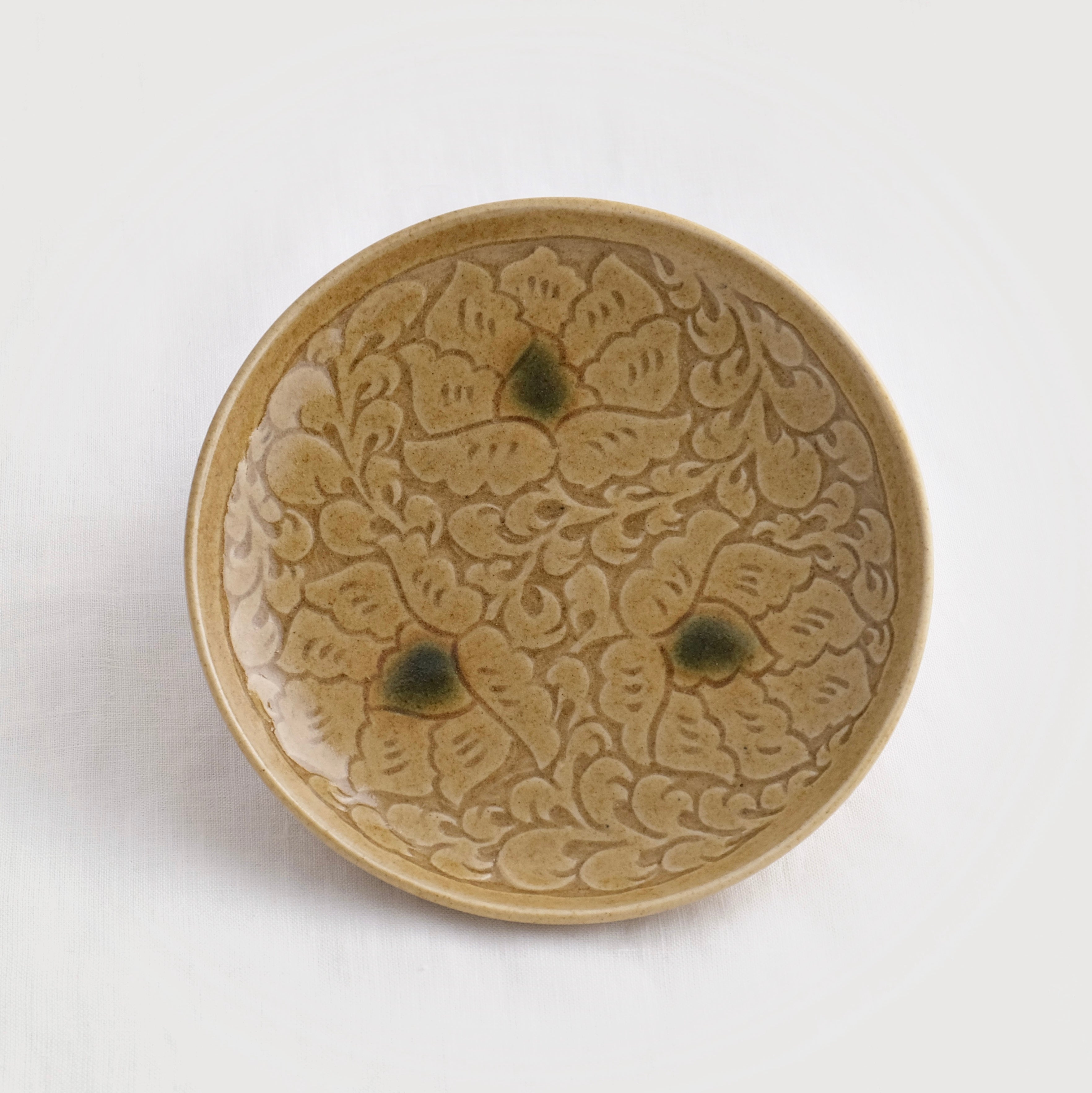 黄釉 搔落 皿(5寸)